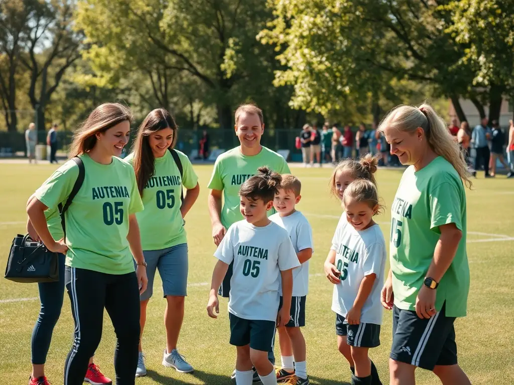 A heartwarming image of AUTHENTIC RUTENA 05 members participating in a community outreach program, such as volunteering at a local charity event or organizing a football clinic for children.